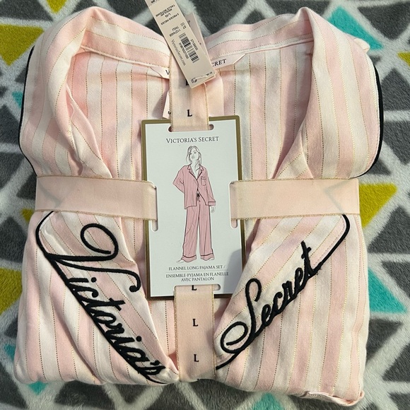 VS Light Pink Striped flannel Pajama Set